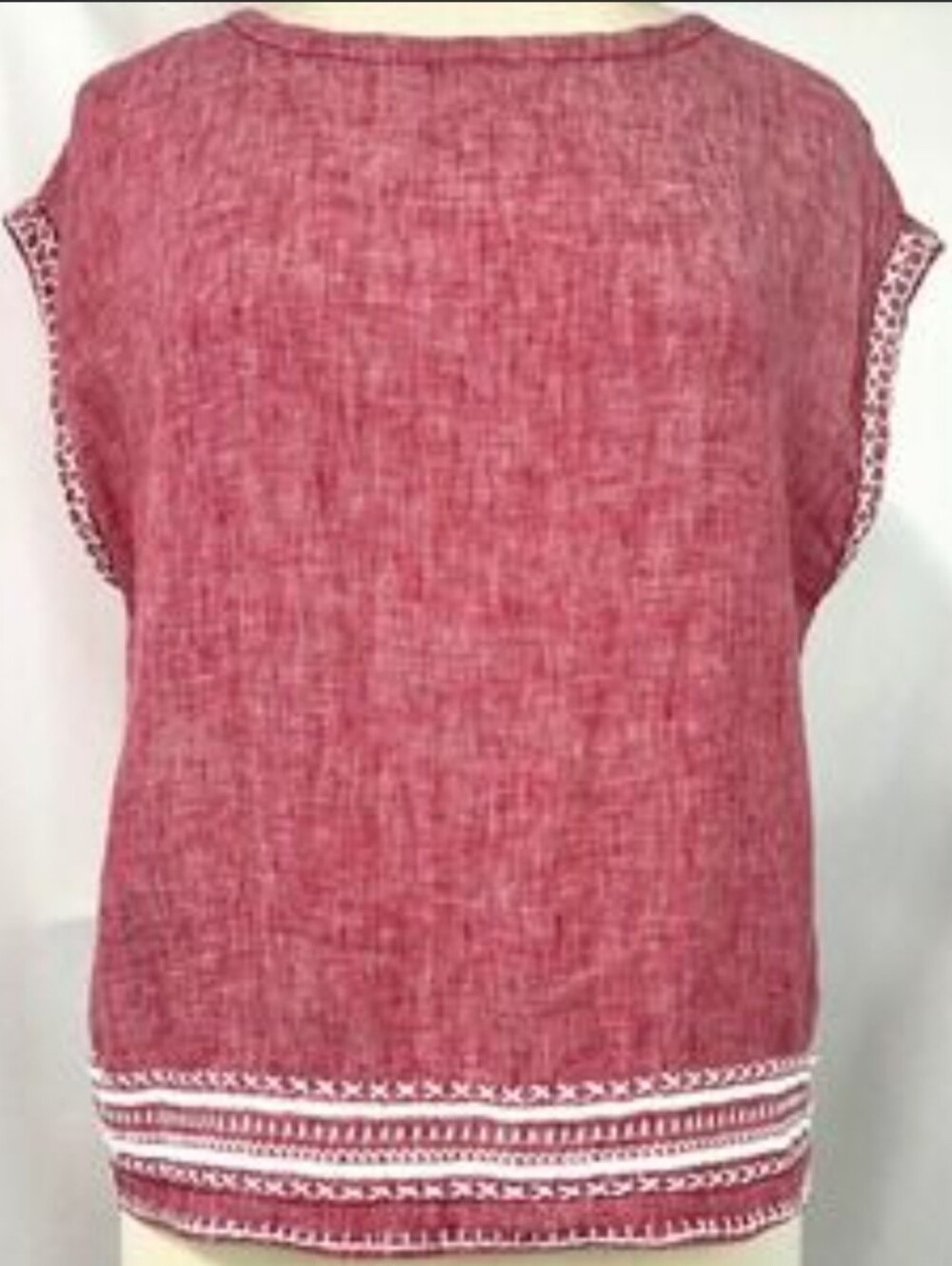 Sigrid Olsen Cranberry/White Embroidered Linen Button Detail Top Size XL/1X